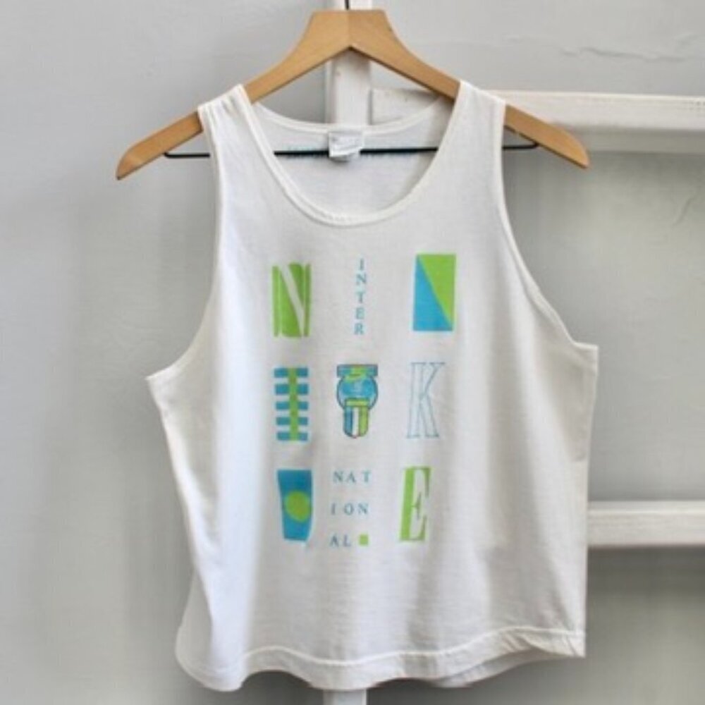 Nike Vintage 90's Women's White Green Graphic Cotton USA Tank Top Size Large